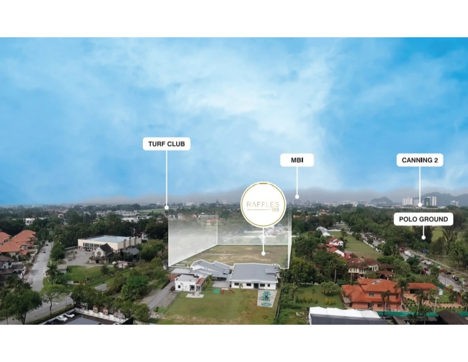 Raffles 188 aerial showing Turf Club, MBI, Canning Garden and Polo Ground