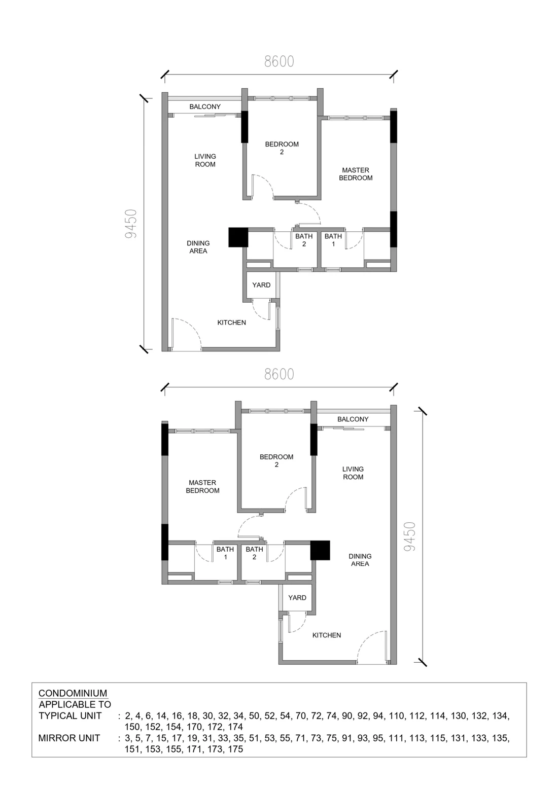 Raffles 188 Type A 2 bedroom floor plan, 712 sq ft